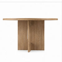 Kysa Transitional Round Dining Table with U-Shaped Base, Natural Wood, 47 Inch-BM356354