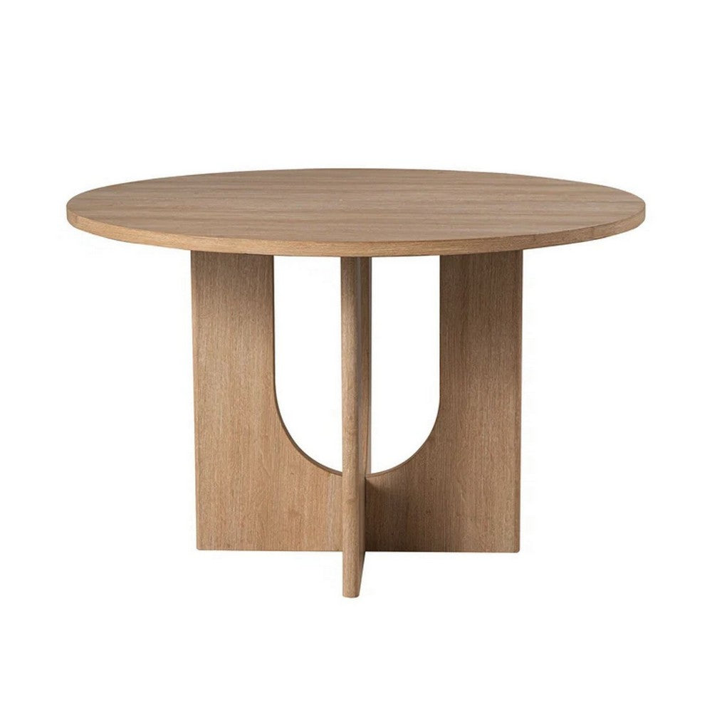 Kysa Transitional Round Dining Table with U-Shaped Base, Natural Wood, 47 Inch-BM356354