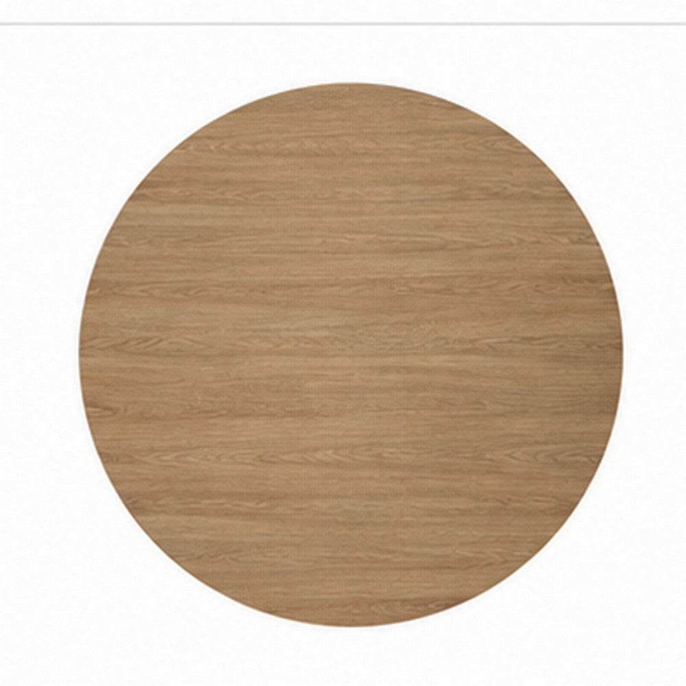 Kysa Transitional Round Dining Table with U-Shaped Base, Natural Wood, 47 Inch-BM356354
