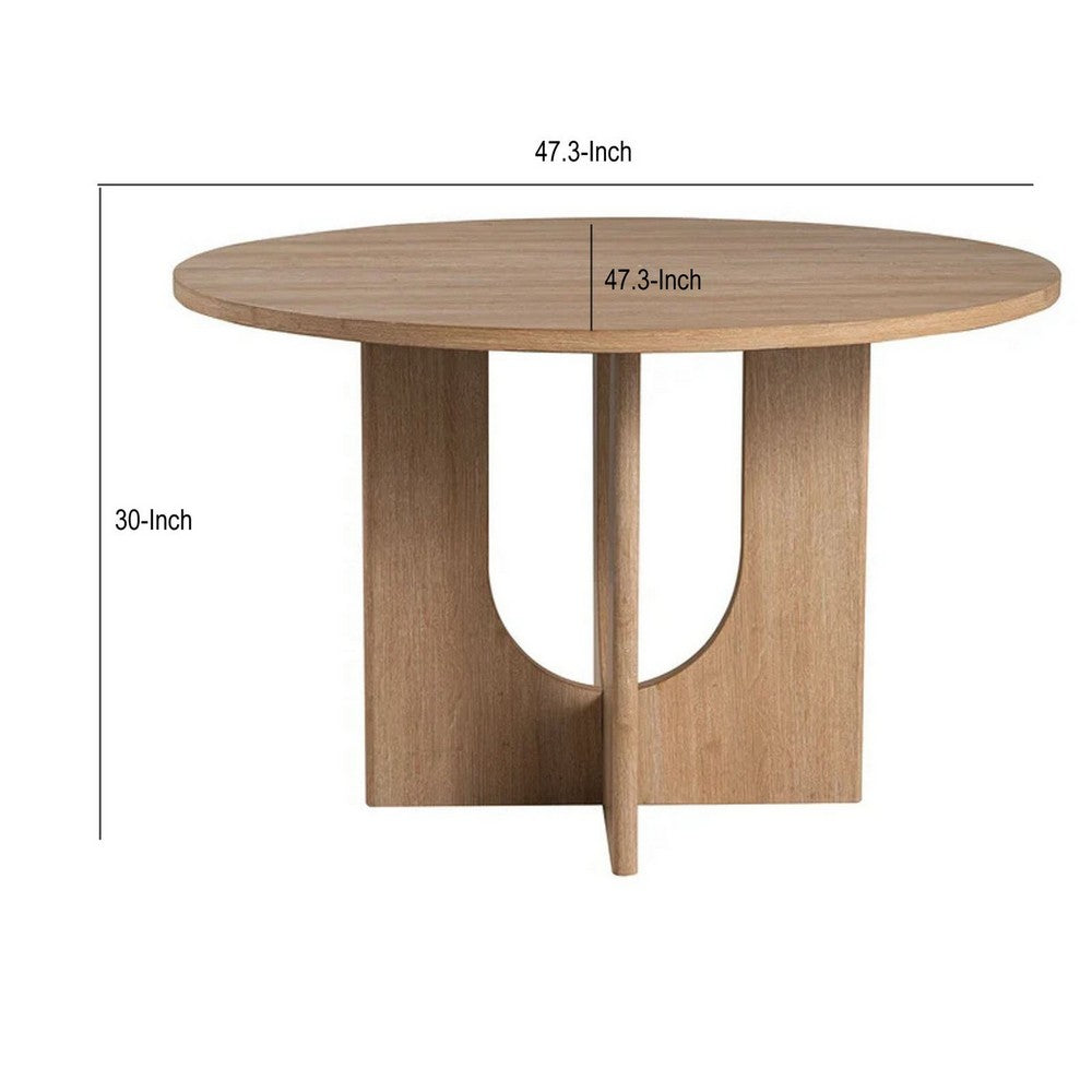 Kysa Transitional Round Dining Table with U-Shaped Base, Natural Wood, 47 Inch-BM356354