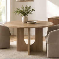 Kysa Transitional Round Dining Table with U-Shaped Base, Natural Wood, 47 Inch-BM356354