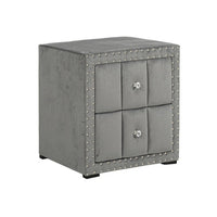 Fysa Nightstand with 2 Drawers, Nailhead Trim, Dark Gray Tufted Fabric-BM356356