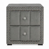 Fysa Nightstand with 2 Drawers, Nailhead Trim, Dark Gray Tufted Fabric-BM356356