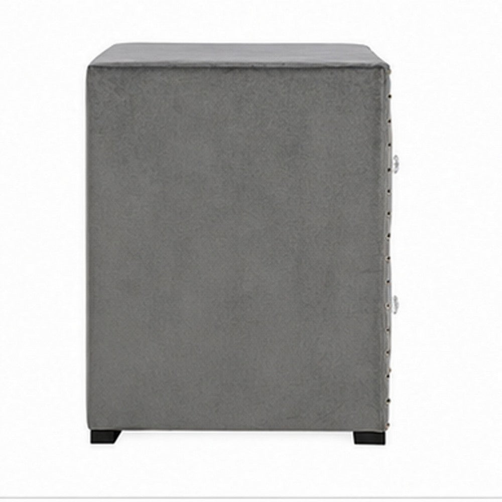 Fysa Nightstand with 2 Drawers, Nailhead Trim, Dark Gray Tufted Fabric-BM356356
