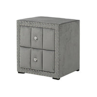 Fysa Nightstand with 2 Drawers, Nailhead Trim, Dark Gray Tufted Fabric-BM356356
