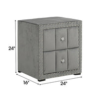 Fysa Nightstand with 2 Drawers, Nailhead Trim, Dark Gray Tufted Fabric-BM356356