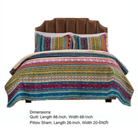 Tribal Motif Print Cotton Twin Quilt Set with 1 Pillow Sham, Multicolor - BM42349