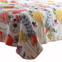 2 Piece Cotton Twin Size Quilt Set with Stencil Flower Print, Multicolor - BM42362