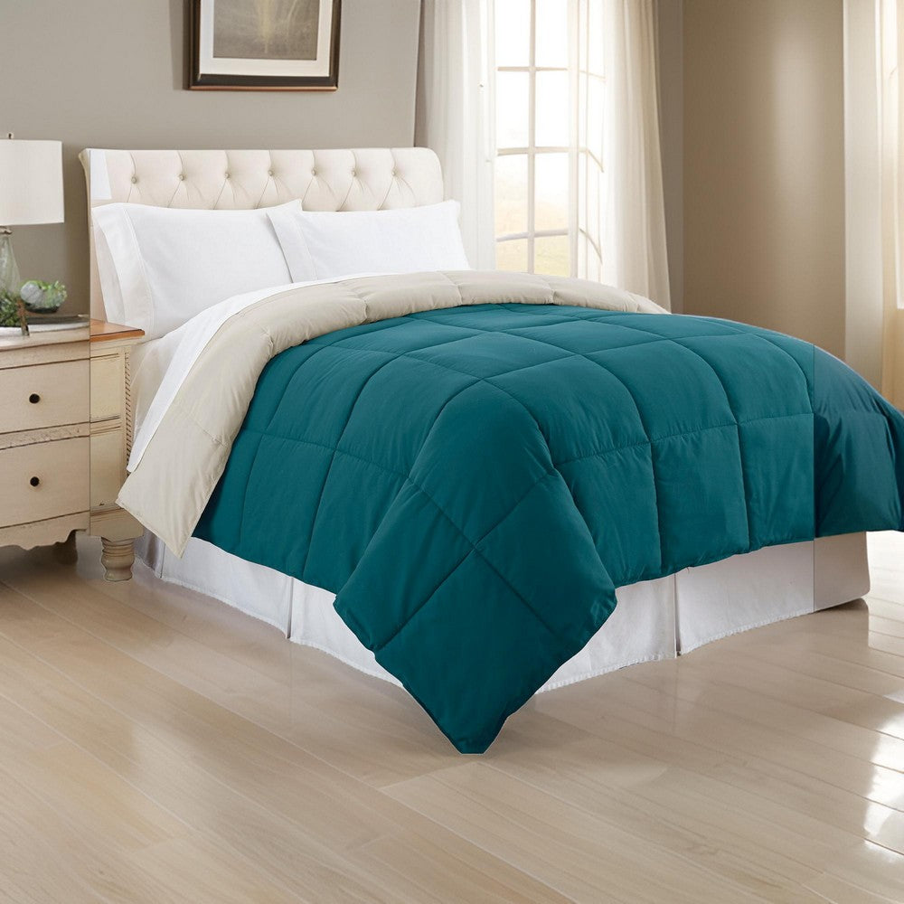 Genoa King Size Box Quilted Reversible Comforter , Blue and Gray - BM46026