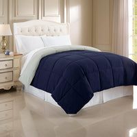 Genoa Reversible Queen Comforter with Box Quilting , Silver and Blue - BM46028