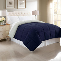 Genoa King Size Box Quilted Reversible Comforter , Silver and Blue - BM46029