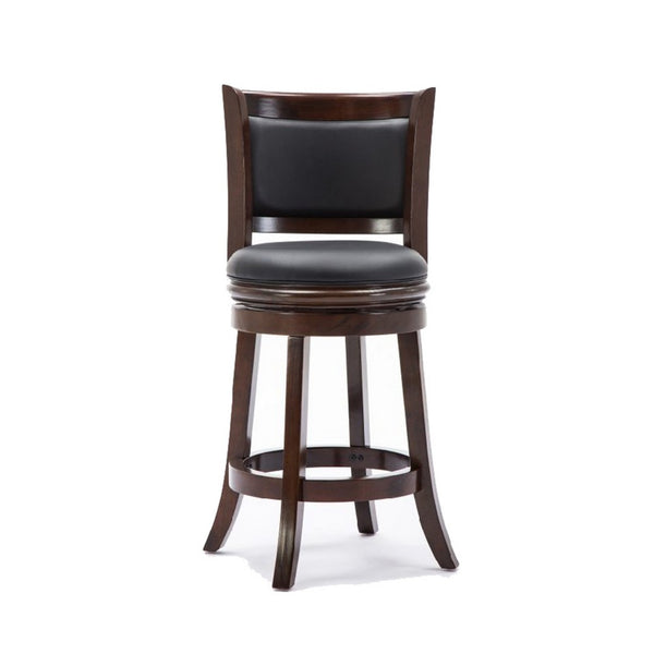 Round Wooden Swivel Counter Stool with Padded Seat and Back, Dark Brown - BM61366