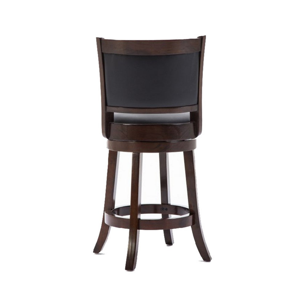 Round Wooden Swivel Counter Stool with Padded Seat and Back, Dark Brown - BM61366