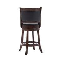 Round Wooden Swivel Counter Stool with Padded Seat and Back, Dark Brown - BM61366