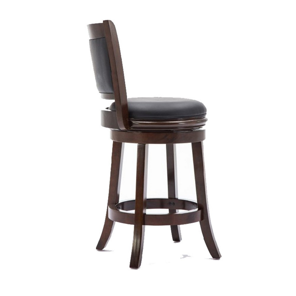 Round Wooden Swivel Counter Stool with Padded Seat and Back, Dark Brown - BM61366