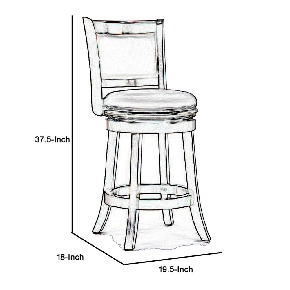 Round Wooden Swivel Counter Stool with Padded Seat and Back, Dark Brown - BM61366