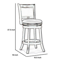Round Wooden Swivel Counter Stool with Padded Seat and Back, Dark Brown - BM61366