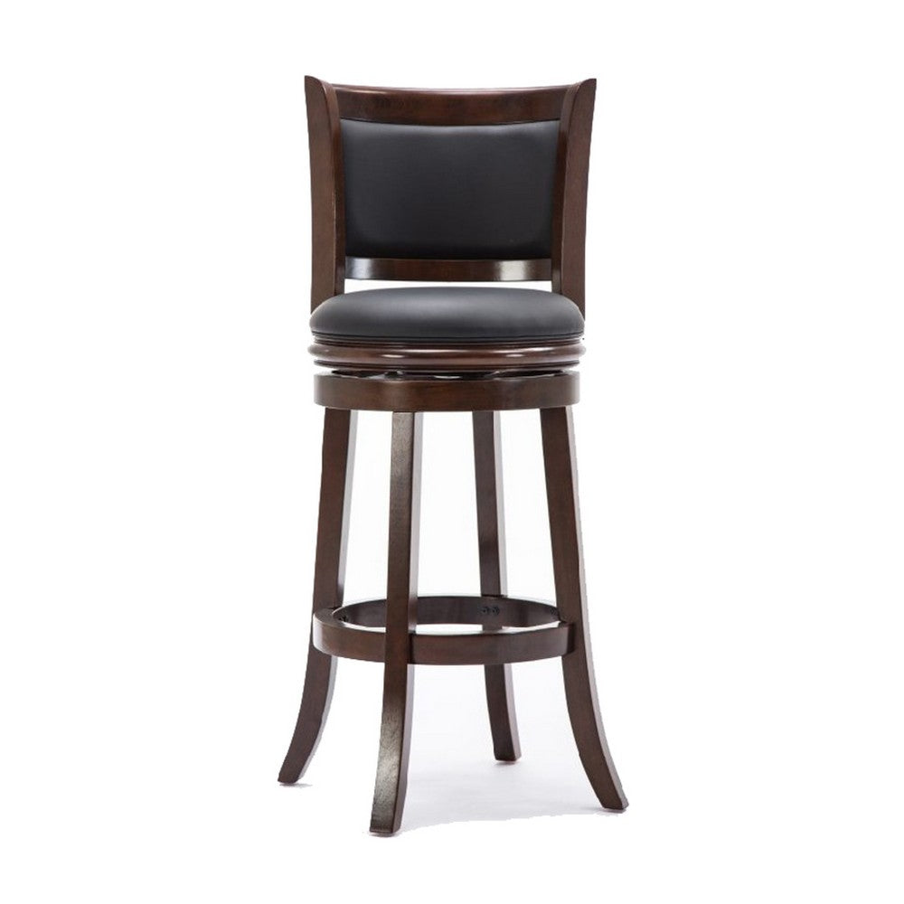 Round Wooden Swivel Barstool with Padded Seat and Back, Dark Brown - BM61367
