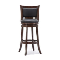 Round Wooden Swivel Barstool with Padded Seat and Back, Dark Brown - BM61367