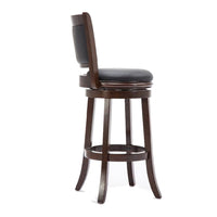 Round Wooden Swivel Barstool with Padded Seat and Back, Dark Brown - BM61367