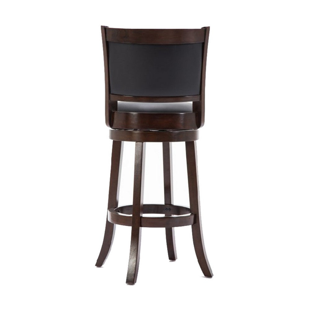 Round Wooden Swivel Barstool with Padded Seat and Back, Dark Brown - BM61367