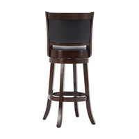 Round Wooden Swivel Barstool with Padded Seat and Back, Dark Brown - BM61367