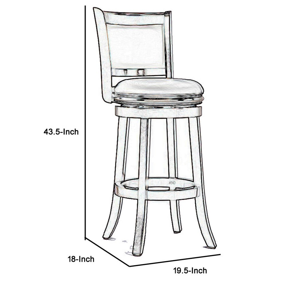 Round Wooden Swivel Barstool with Padded Seat and Back, Dark Brown - BM61367