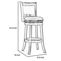 Round Wooden Swivel Barstool with Padded Seat and Back, Dark Brown - BM61367