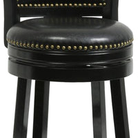 Nailhead Trim Round Leatherette Counter Stool with Flared Legs, Black - BM61372