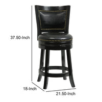 Nailhead Trim Round Leatherette Counter Stool with Flared Legs, Black - BM61372