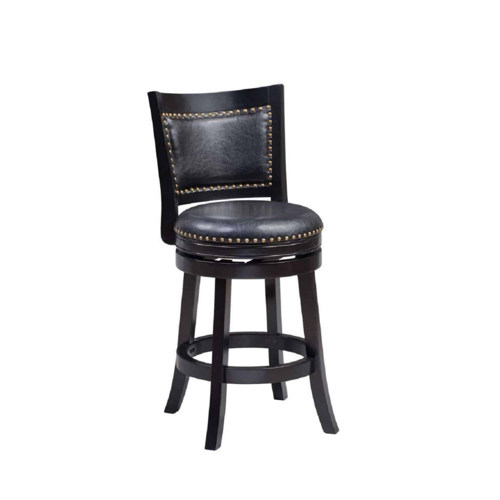 Nailhead Trim Round Leatherette Counter Stool with Flared Legs, Black - BM61372