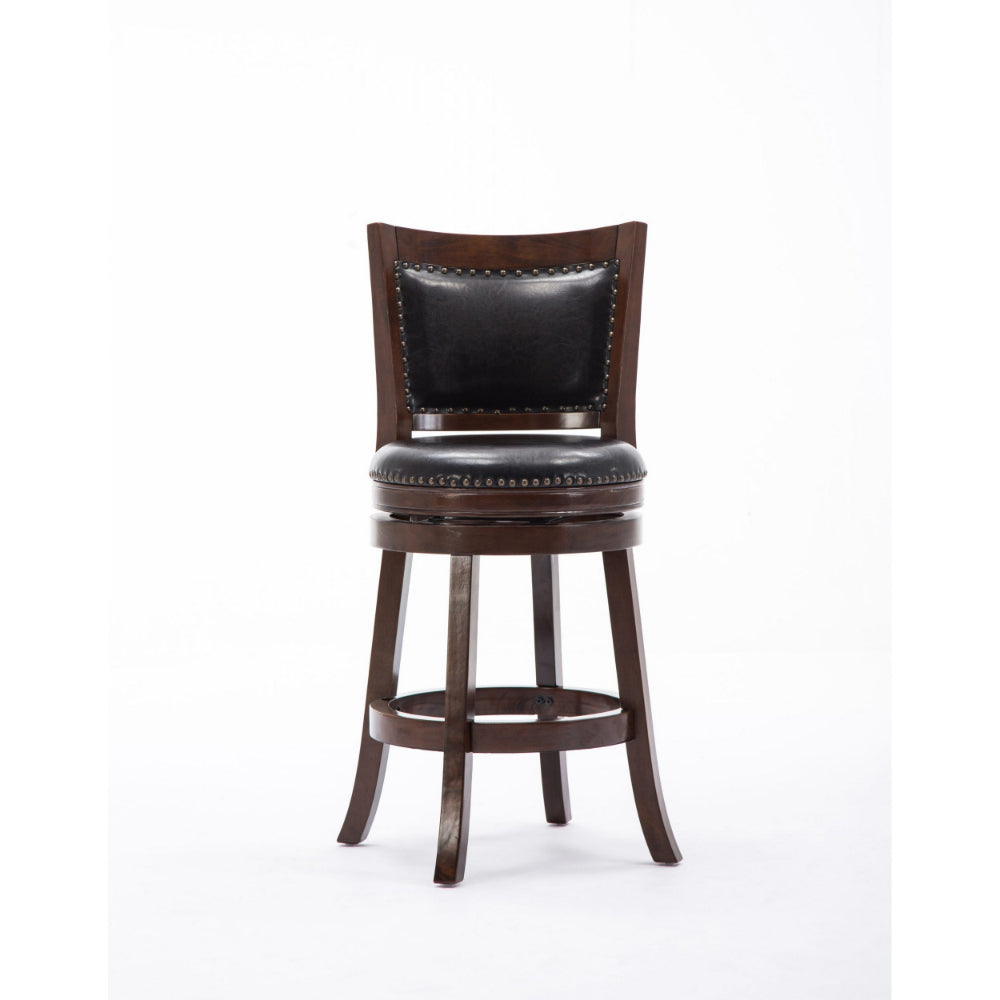 Nailhead Round Leatherette Counter Stool with Flared Leg, Brown and Black - BM61374