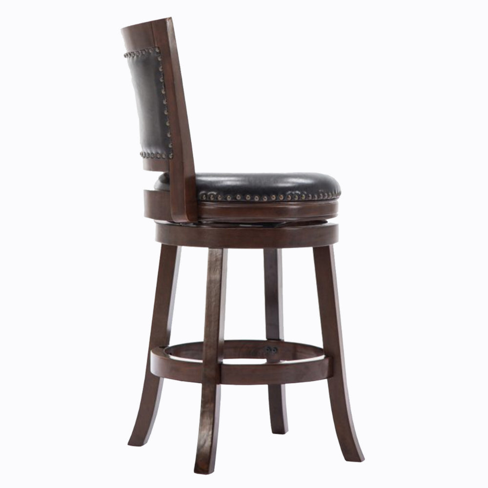 Nailhead Round Leatherette Counter Stool with Flared Leg, Brown and Black - BM61374