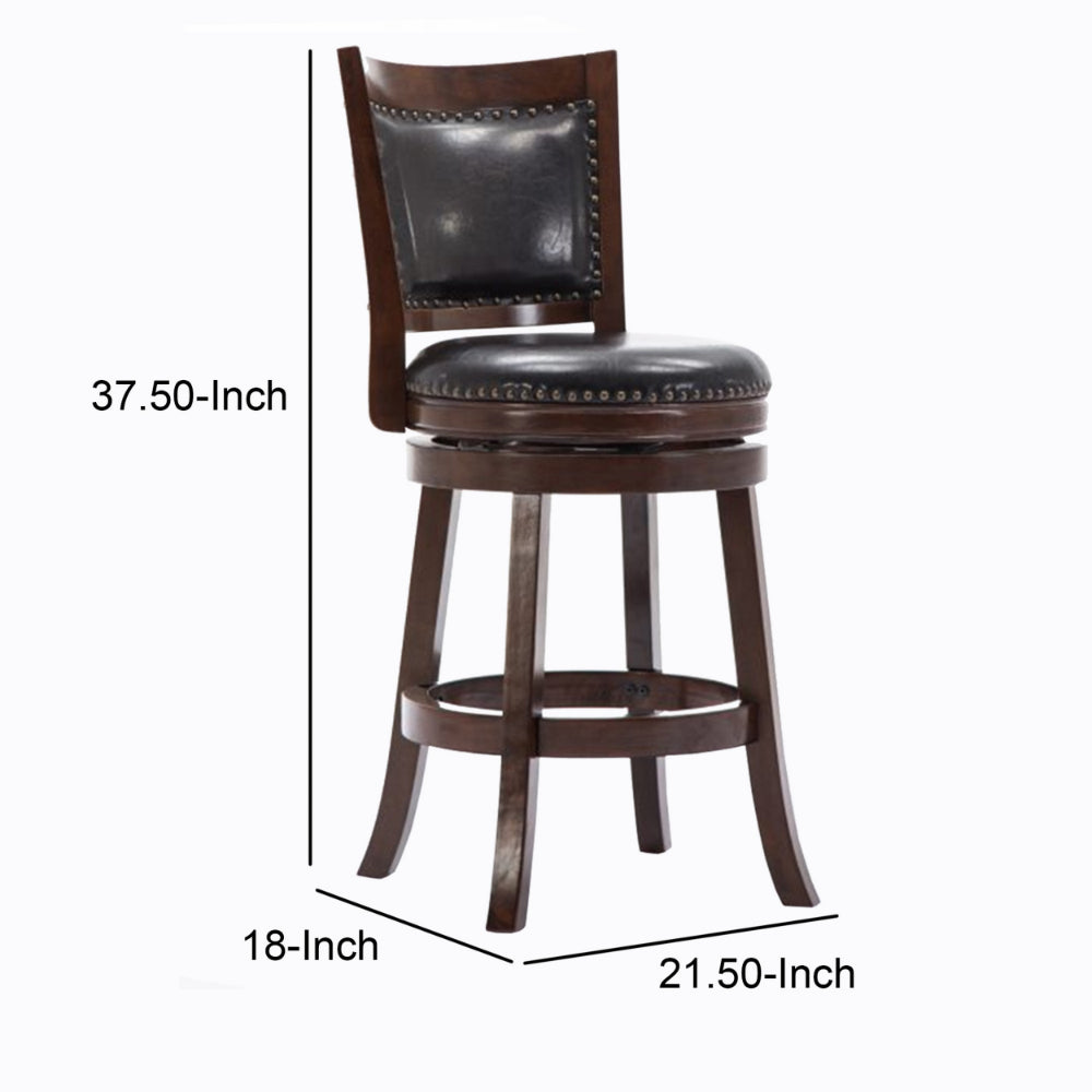 Nailhead Round Leatherette Counter Stool with Flared Leg, Brown and Black - BM61374