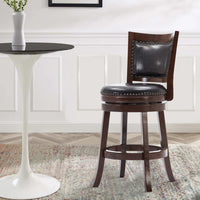 Nailhead Round Leatherette Counter Stool with Flared Leg, Brown and Black - BM61374