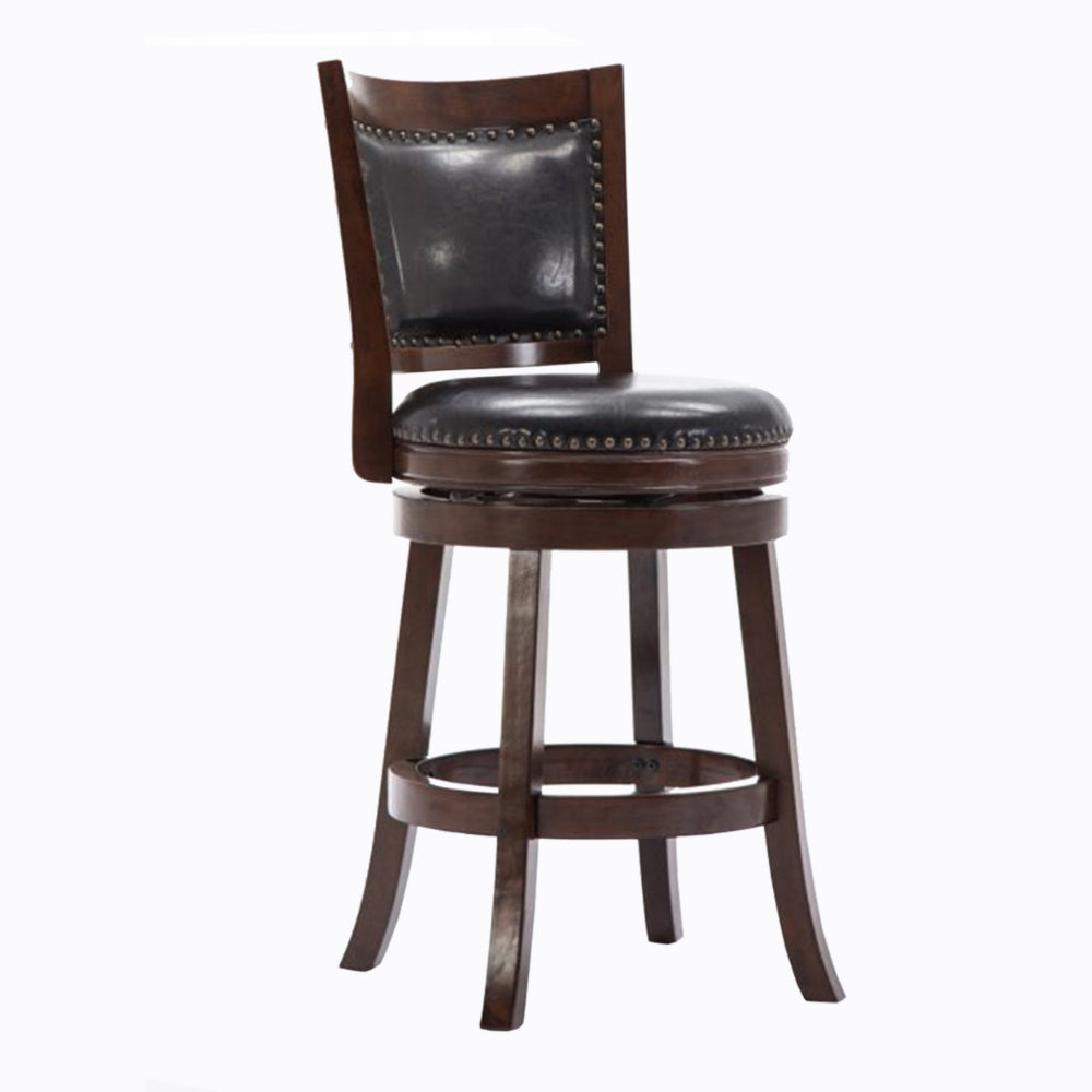 Nailhead Round Leatherette Counter Stool with Flared Leg, Brown and Black - BM61374