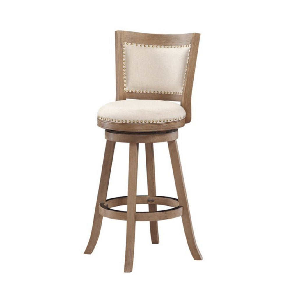 Nailhead Trim Round Barstool with Padded seat and Back, Brown and Beige - BM61379