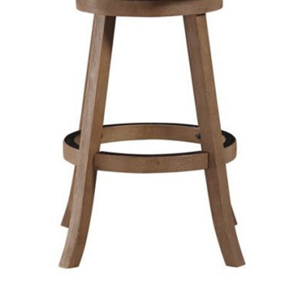 Nailhead Trim Round Barstool with Padded seat and Back, Brown and Beige - BM61379