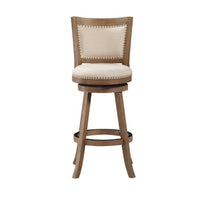 Nailhead Trim Round Barstool with Padded seat and Back, Brown and Beige - BM61379