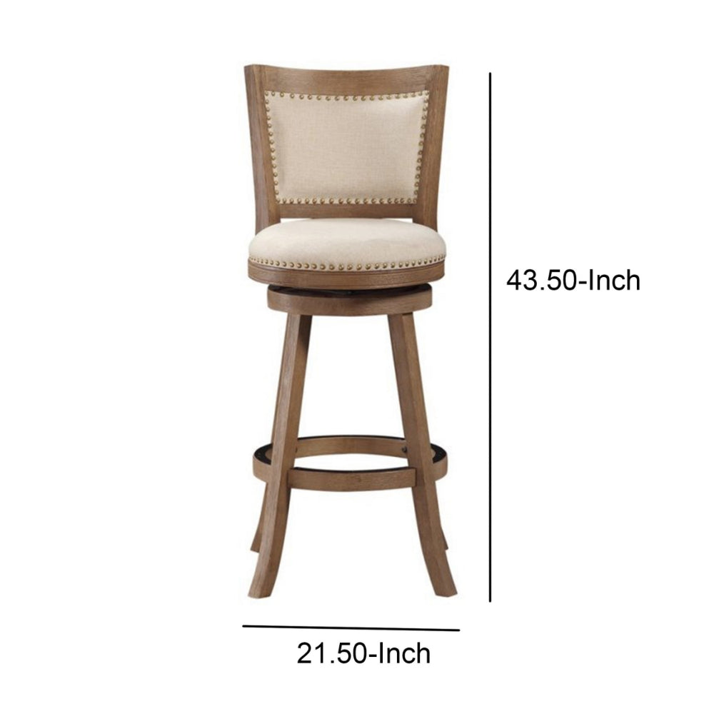 Nailhead Trim Round Barstool with Padded seat and Back, Brown and Beige - BM61379