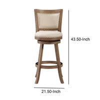 Nailhead Trim Round Barstool with Padded seat and Back, Brown and Beige - BM61379