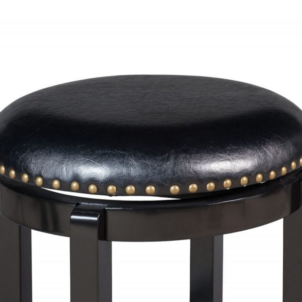 Nailhead Trim Round Leatherette Swivel Counter Stool with Flared Leg, Black - BM61400