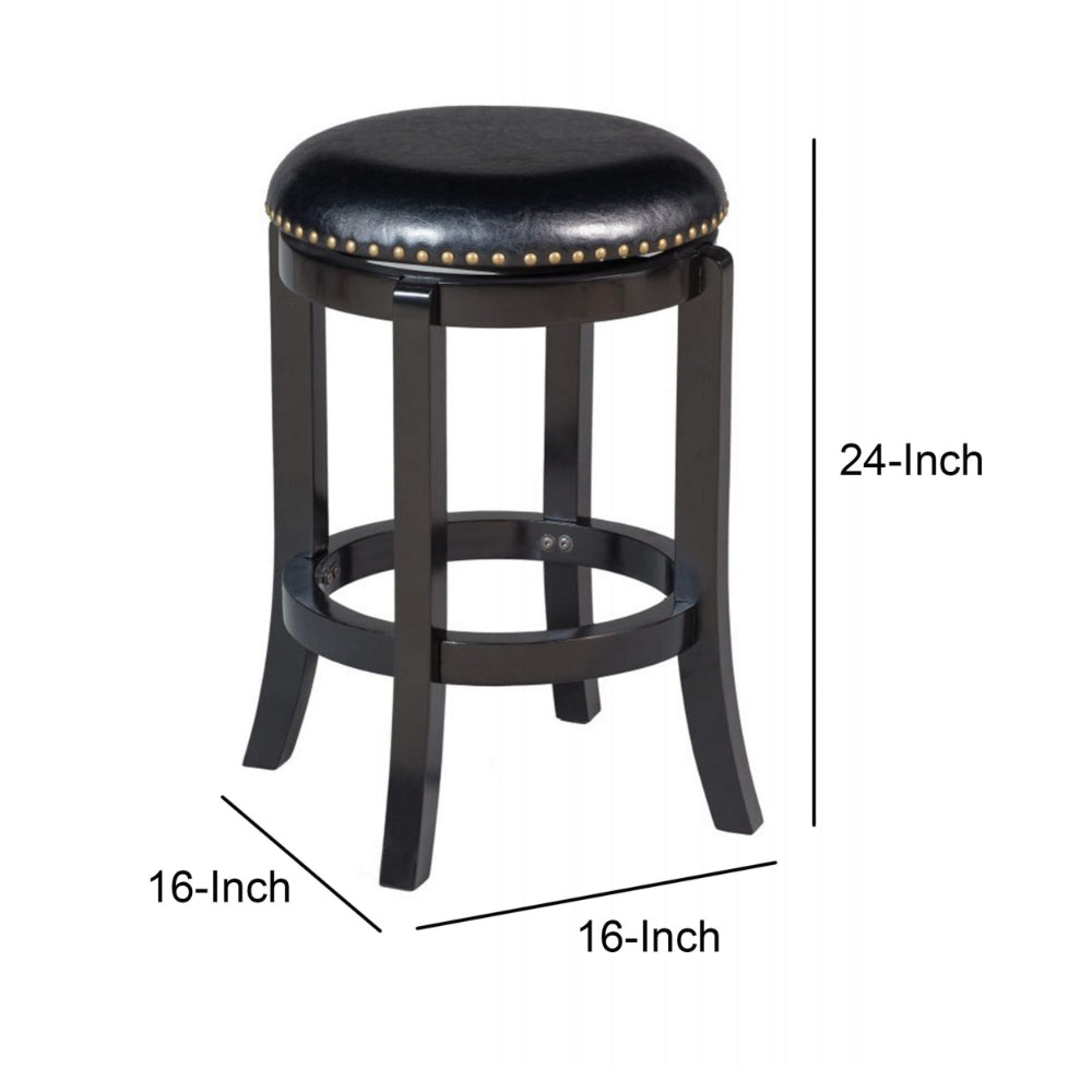 Nailhead Trim Round Leatherette Swivel Counter Stool with Flared Leg, Black - BM61400