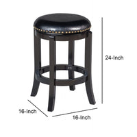 Nailhead Trim Round Leatherette Swivel Counter Stool with Flared Leg, Black - BM61400