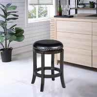 Nailhead Trim Round Leatherette Swivel Counter Stool with Flared Leg, Black - BM61400