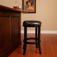 Nailhead Trim Round Leatherette Swivel Counter Stool with Flared Leg, Black - BM61400