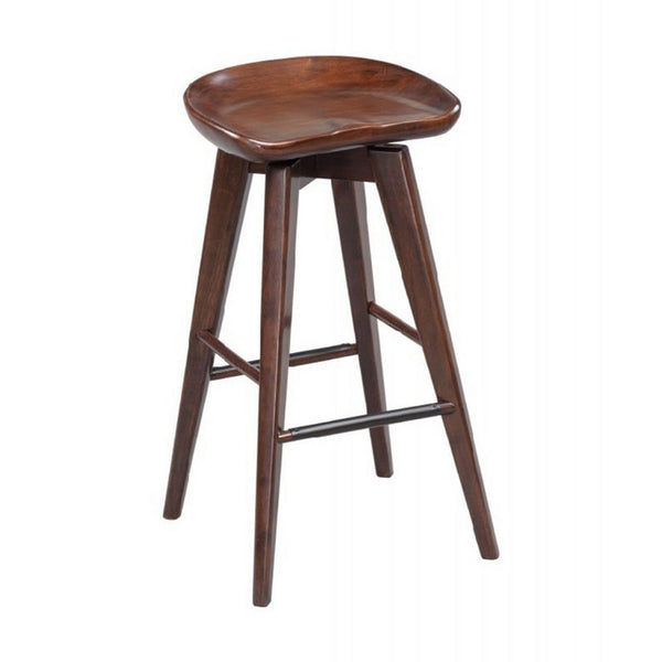 Contoured Seat Wooden Frame Swivel Barstool with Angled Legs, Dark Brown - BM61418