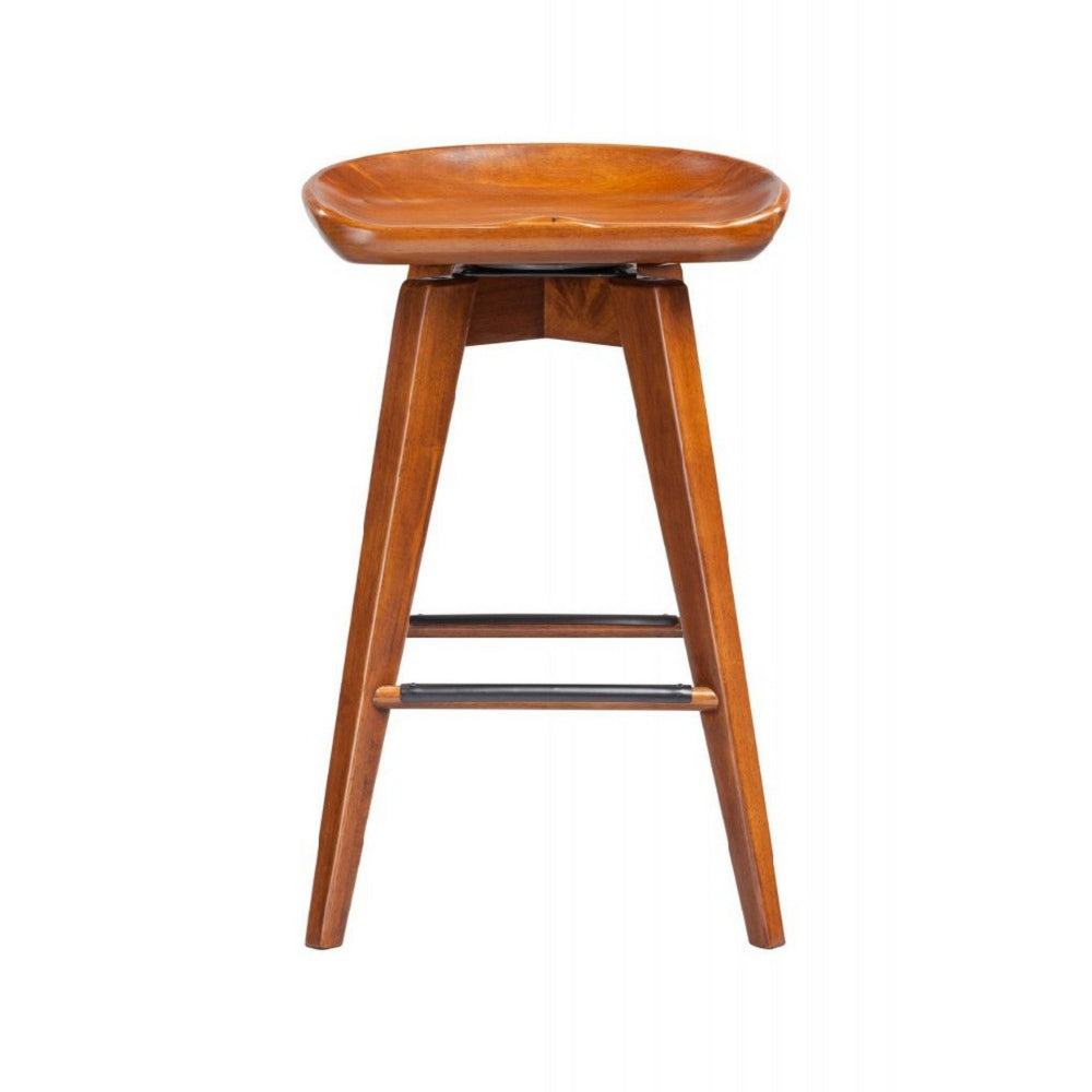 Contoured Seat Wooden Swivel Counter Stool with Angled Legs, Walnut Brown - BM61419