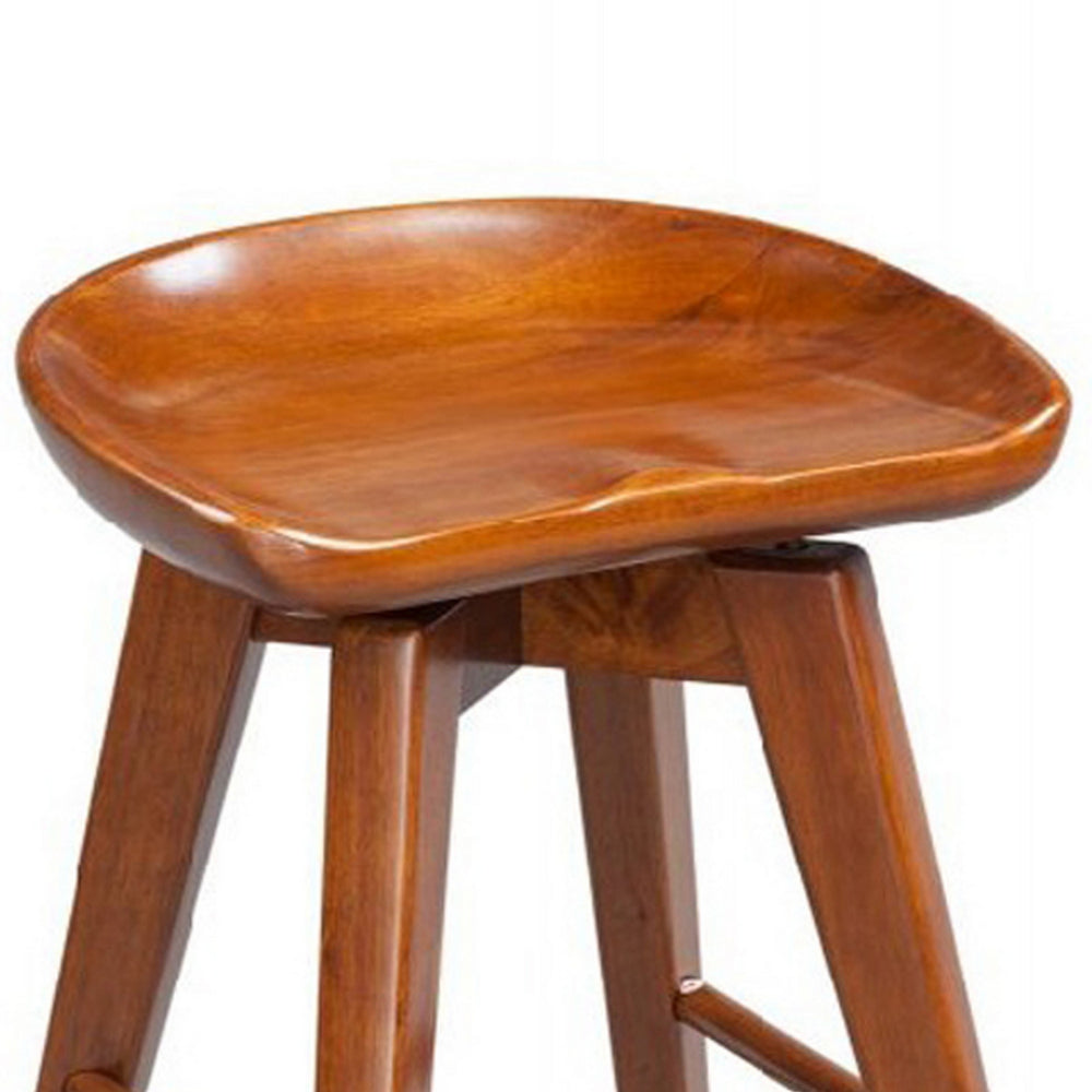 Contoured Seat Wooden Swivel Counter Stool with Angled Legs, Walnut Brown - BM61419