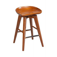 Contoured Seat Wooden Swivel Counter Stool with Angled Legs, Walnut Brown - BM61419